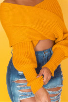Top giallo sexy senza schienale solido con spalle scoperte