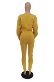 Jaune Fashion Casual Solid Basic O Neck Long Sleeve Two Pieces