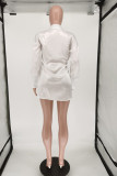 White Fashion Sexy Solid Asymmetrical Turndown Collar Dresses
