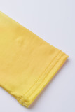 Due pezzi a maniche lunghe con scollo a O con spacco patchwork casual con stampa graduale gialla