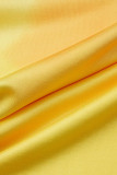 amarillo casual cambio gradual estampado patchwork hendidura cuello redondo manga larga dos piezas