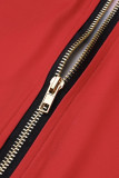 Красный модный повседневный лоскутный пэчворк с воротником-молнией и длинным рукавом из двух частей