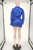 Robes de col rabattu asymétriques solides à la mode bleue