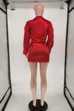 Bourgondische mode sexy effen asymmetrische turndown kraag jurken