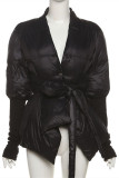 Black Fashion Casual Solid Patchwork V Neck Outerwear
