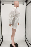 Witte mode sexy effen asymmetrische turndown kraag jurken