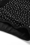 Mode noire patchwork sexy évidé perles sans bretelles manches longues deux pièces