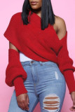 Rose Red Sexig Casual Solid Backless Off the Shoulder Toppar