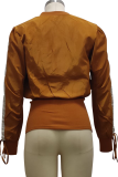 Prendas de abrigo informales con cuello de cremallera y cordón de dibujo sólido marrón