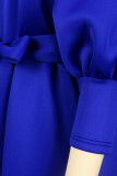Blauwe elegante effen patchwork kralen O-hals A-lijn jurken