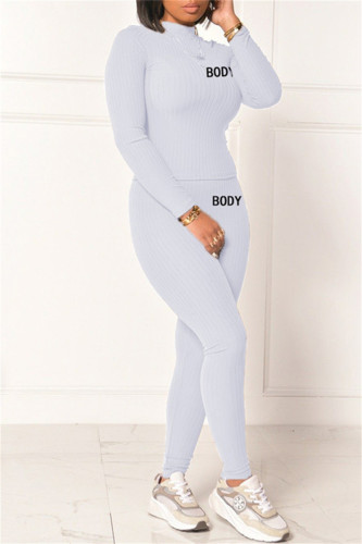 White Fashion Casual Letter Print Basic Half A Turtleneck Long Sleeve Two Pieces