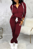 Red Fashion Casual Solid Patchwork Hooded Collar Long Sleeve Two Pieces