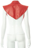 Red Sexy Solid Patchwork Asymmetrical Turn-back Collar Tops