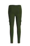 Army Green Fashion Casual Solid Basic Regular Mid Waist Trousers