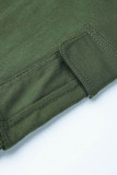 Army Green Fashion Casual Solid Basic Regular Mid Waist Trousers