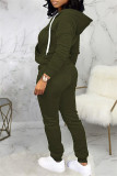 Army Green Fashion Casual Solid Patchwork Hooded Collar Long Sleeve Two Pieces