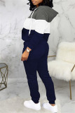 ブルー ホワイト ファッション カジュアル ソリッド パッチワーク フード付き襟 長袖 XNUMX 枚