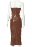 Brown Sexy Solid Patchwork Strapless One Step Skirt Dresses
