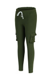 Армейские зеленые модные повседневные однотонные базовые стандартные брюки со средней талией