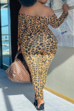 Luipaardprint Sexy print Luipaard uitgeholde patchwork halter Normale jumpsuits