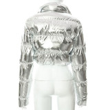 Silver Casual Street Solid Patchwork Zipper Outerwear