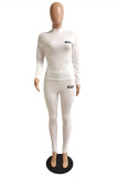 White Fashion Casual Letter Print Basic Half A Turtleneck Long Sleeve Two Pieces