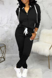 Black Fashion Casual Solid Patchwork Hooded Collar Long Sleeve Two Pieces