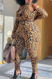 Luipaardprint Sexy print Luipaard uitgeholde patchwork halter Normale jumpsuits