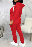 Colletto con cappuccio patchwork solido casual moda rosso manica lunga due pezzi
