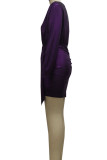 Фиолетовые сексуальные однотонные лоскутные асимметричные платья с V-образным вырезом и юбкой в ​​один шаг