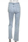 Babyblauwe mode casual borduurwerk Basic lage taille rechte denim jeans