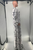 Белый Модное повседневное базовое платье-рубашка с отложным воротником и принтом (без ремня)