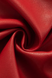 Top con colletto risvoltato asimmetrico patchwork solido rosso sexy