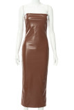 Brown Sexy Solid Patchwork Strapless One Step Skirt Dresses