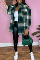 Green Casual Plaid Print Patchwork Buckle Tops