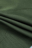 Army Green Fashion Casual Solid Basic Vanliga byxor med mitten av midjan