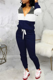 Blue White Fashion Casual Solid Patchwork Hooded Collar Long Sleeve Two Pieces