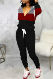 Coffee Fashion Casual Solid Patchwork Hooded Collar Long Sleeve Two Pieces