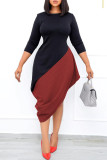 Schwarz Rot Fashion Casual Patchwork asymmetrische O-Ausschnitt Langarm-Kleider