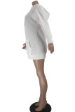 Witte casual effen patchwork-jurken met capuchon, kraag en lange mouwen
