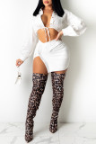 Apricot Fashion Sexy Solid Bandage Turndown Collar Long Sleeve Two Pieces