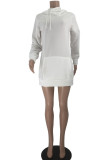White Casual Solid Patchwork Hooded Collar Long Sleeve Dresses