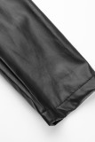Zwarte Mode Casual Solid Basic Rits Kraag Grote Maat Jassen