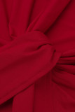 Vestido vermelho fashion sexy plus size sólido básico com gola aberta manga longa