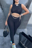Black Sexy Casual Solid Hollowed Out Half A Turtleneck Skinny Jumpsuits
