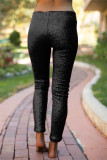 Calças pretas moda casual patchwork lantejoulas regulares cintura alta lápis