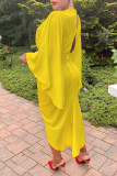 Желтые модные сплошные выдолбленные асимметричные платья с V-образным вырезом и длинным рукавом