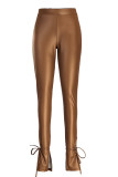 Camel Fashion Casual Solid Slit Skinny Pantalon crayon taille haute