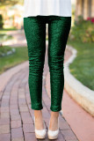 Pantalones lápiz de cintura alta regular con lentejuelas casuales de moda verde