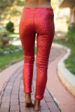 Pantalon crayon taille haute régulier à paillettes décontractées à la mode rouge